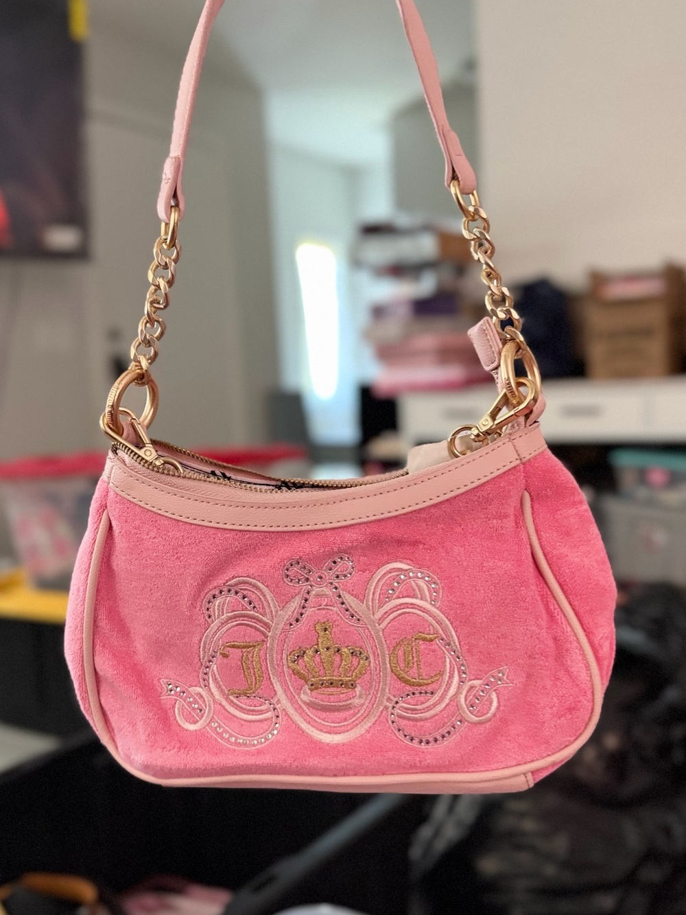 Juicy couture Pink Shoulder Bag with Embroidered Crown